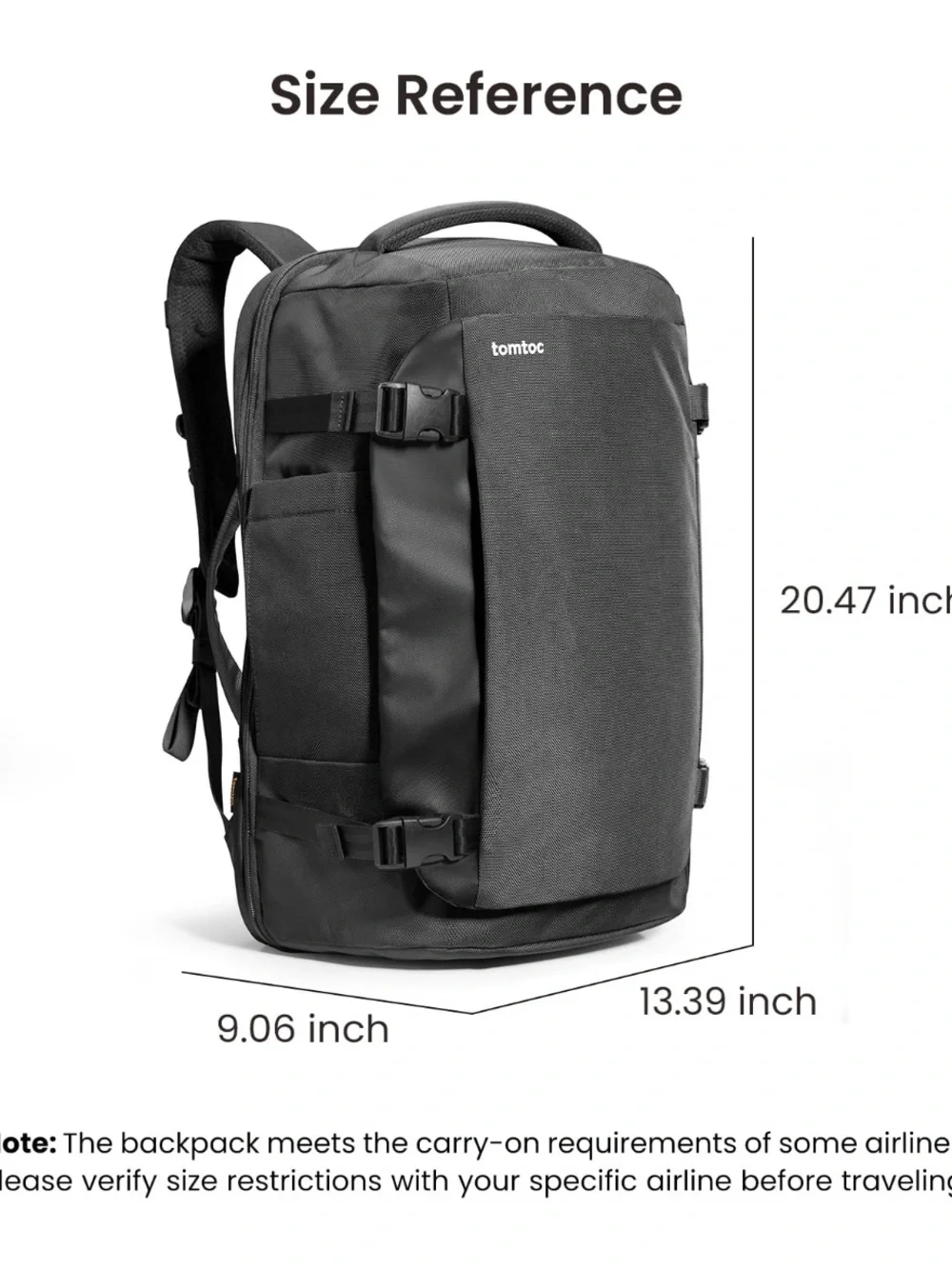 TomTac 40L Travel Backpack for Men — Black